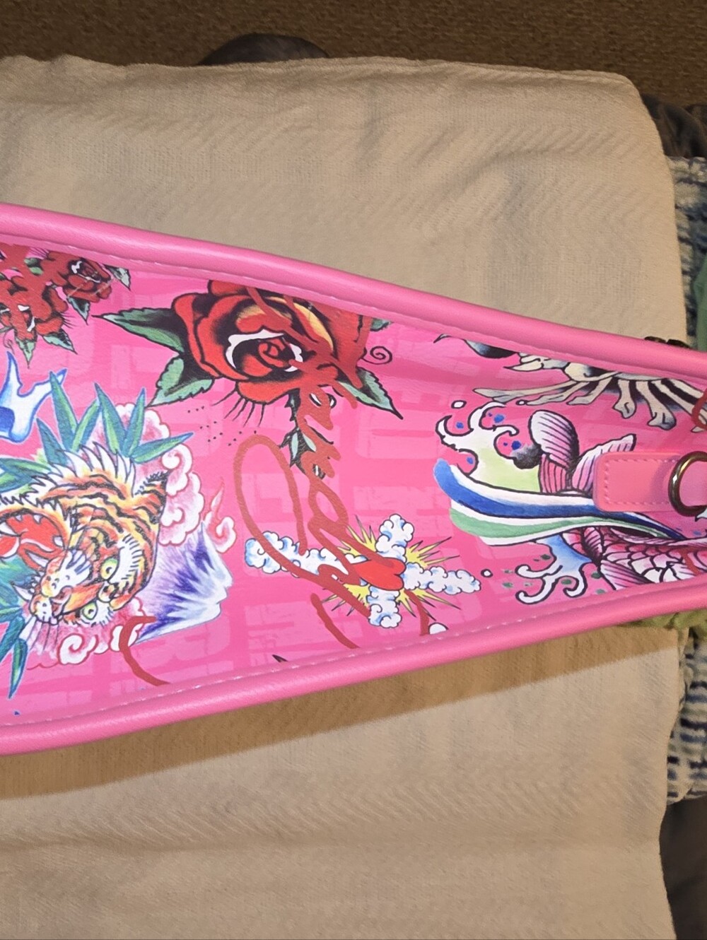 NWOT Ed Hardy Pink Tattoo Print Satchel Tote Bag - Picture 9 of 11